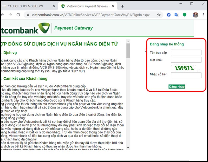 Bước 3: Tùy vào ngân hàng bạn chọn sẽ được đưa đến trang web đăng nhập khác nhau. Tại đây, bạn hãy nhập thông tin thẻ và tiến hành thanh toán.