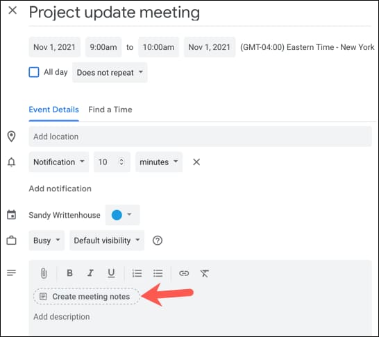 Cách Tạo ghi chú cuộc họp bằng Google Calendar 12