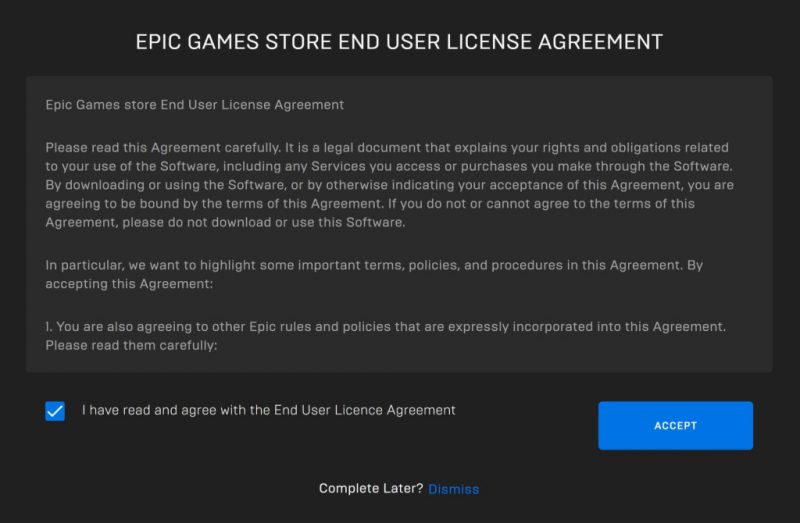 Thỏa thuận người dùng cuối của Epic Games Store